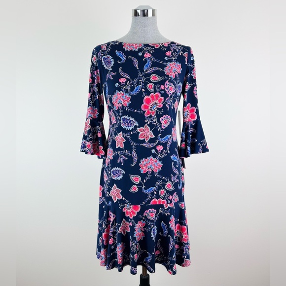 Eliza J Dresses & Skirts - Eliza‎ J Navy Dress with Pink Floral Design